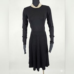 Langdon Black Long Sleeve Dress with Patterned Skirt